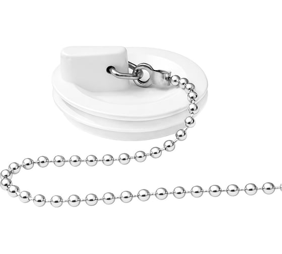 Изображение товара Пробка для ванны/раковины MasterProf (D 45 мм) БЕЛАЯ с цепочкой из нерж. стали (AISI 304, 45 см), MP ИС.110785