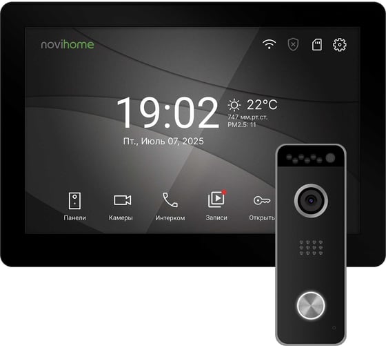Изображение товара Комплект видеодомофона и вызывной панели Novihome RENDER 10 FHD WIFI KIT DARK c переадресацией на смартфон, 10.1 Full HD видеодомофон и вызывная панель FullHD 4073