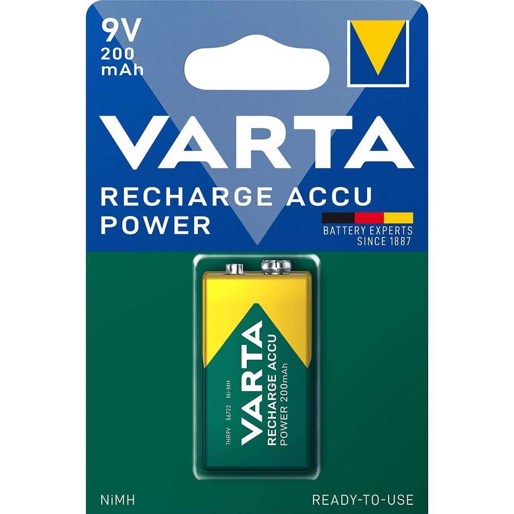 Изображение товара Аккумулятор Varta Recharge Accu Power 9V 200mAh BL1 56722101401 RPL00195 Изображение товара Аккумулятор Varta Recharge Accu Power 9V 200mAh BL1 56722101401 RPL00195