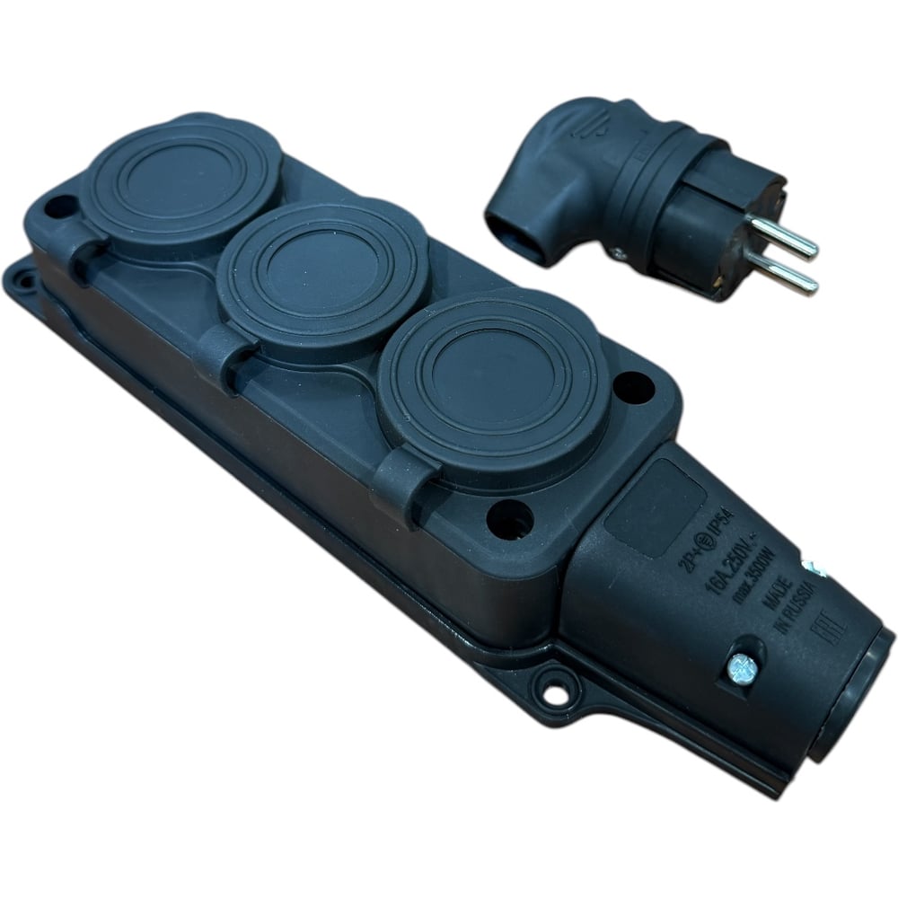 Изображение товара Комплект каучуковая кабельная колодка NVO 3 гнезда с заземлением и крышкой 16А IP54 + вилка угловая цвет черный (модель РК+ВК) NVO-KI-COMBI-K-3-VU-16-54-BLACK Изображение товара Комплект каучуковая кабельная колодка NVO 3 гнезда с заземлением и крышкой 16А IP54 + вилка угловая цвет черный (модель РК+ВК) NVO-KI-COMBI-K-3-VU-16-54-BLACK