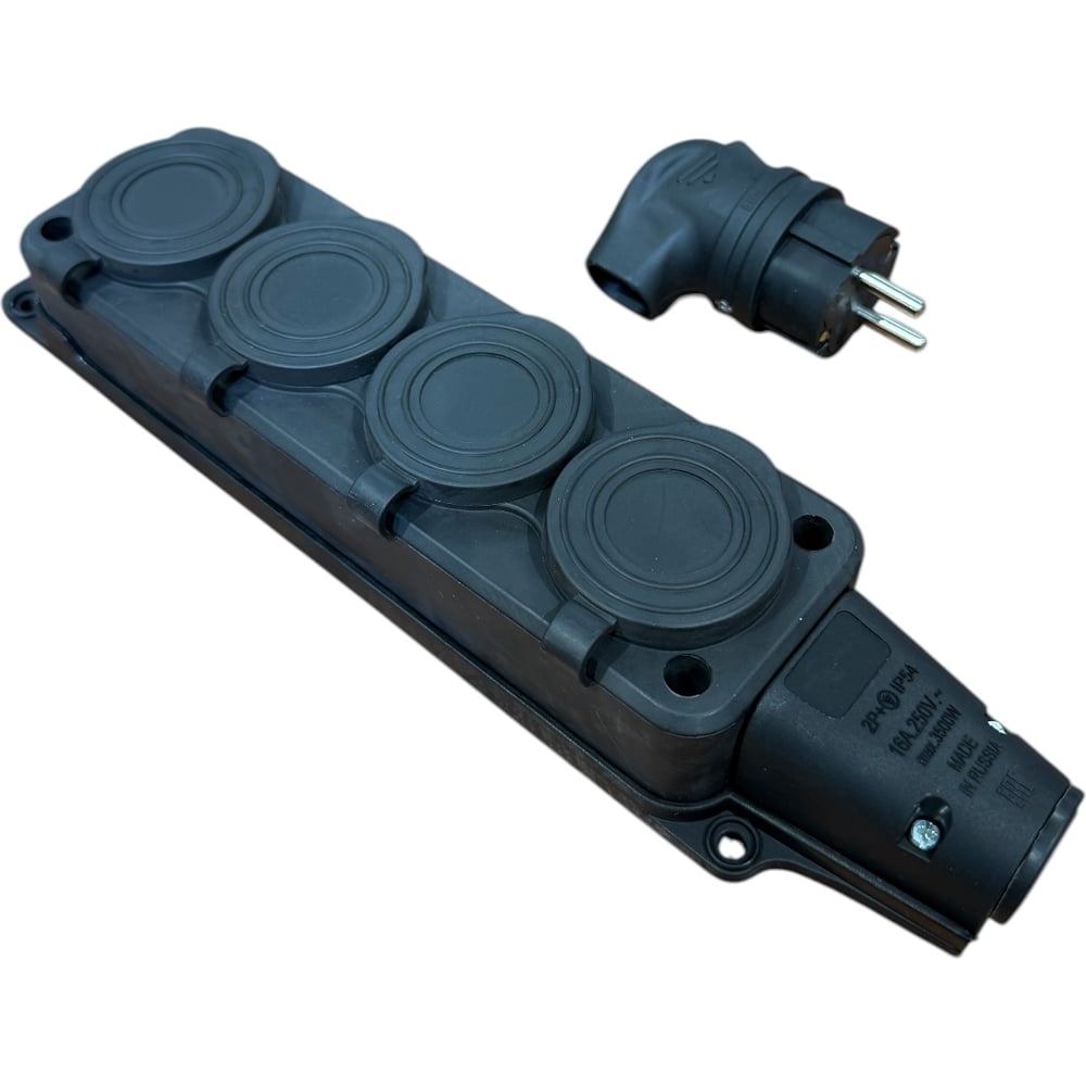 Изображение товара Колодка NVO-KI-COMBI-K-4-VU-16-54-BLACK с вилкой: 4 розетки Schuko, IP54