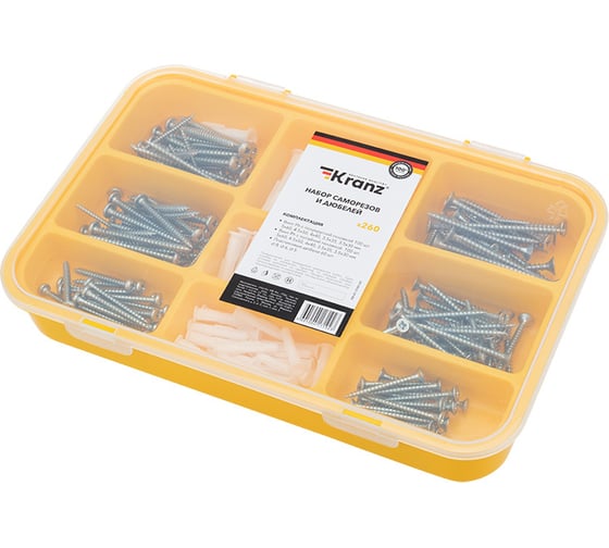 Изображение товара Набор саморезов и дюбелей KRANZ 260 шт. KR-01-3101-01
