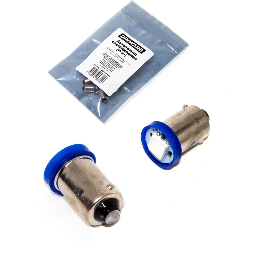 Изображение товара Лампа светодиодная DINWARD 12-4 (габарит) синий 1SMD (BA9s) (крат_уп_10шт) в уп. 746295v
