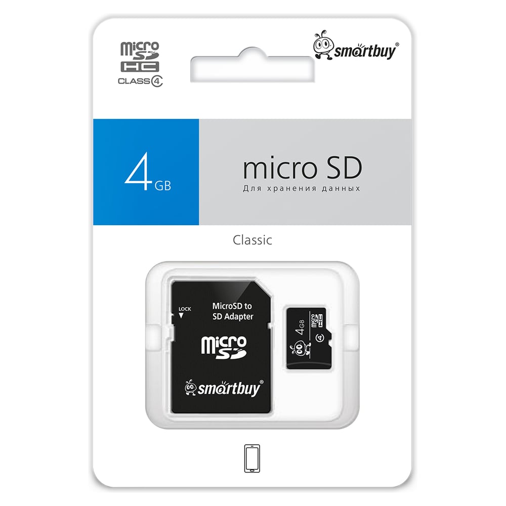 Изображение товара Карта памяти Micro SDHC 4GB Smartbuy с адаптером SD Изображение товара Карта памяти Micro SDHC 4GB Smartbuy с адаптером SD