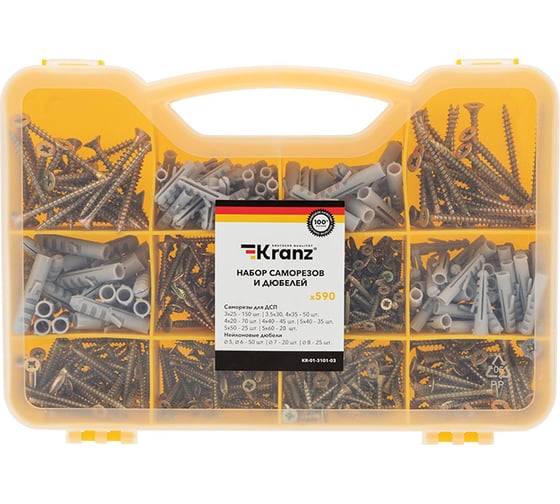 Изображение товара Набор саморезов и дюбелей KRANZ 590 шт. KR-01-3101-03