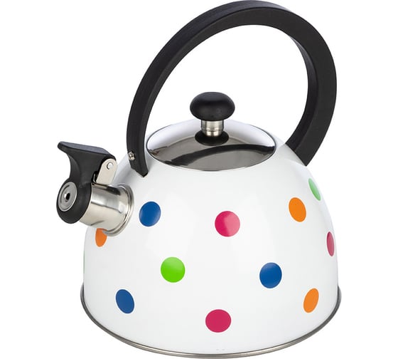 Изображение товара Чайник Mallony из нержавеющей стали MAL-0403 2.2 литра окрашенный в горошек со свистком капсулированное дно 985607