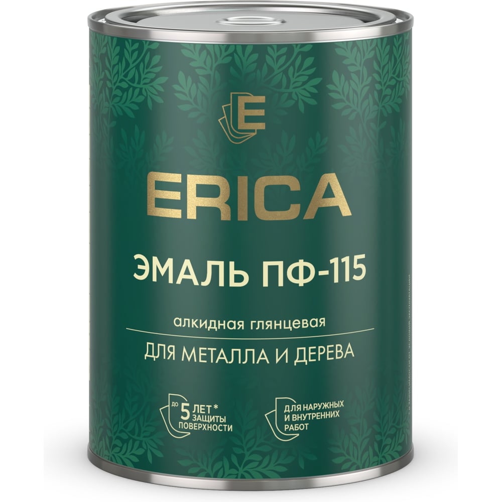 Эмаль ПФ-115 для металла и дерева алкидная глянцевая Erica, 0,8 кг, RAL 7035 светло-серая 282210