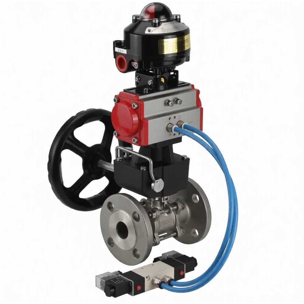 Изображение товара Кран шаровой DN.ru КШФПТ.304.180 Ду100 Ру16 с пневмоприводом и фланцевым соединением