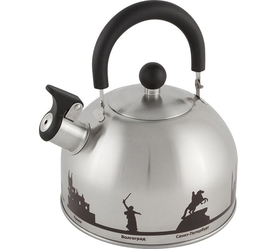 Изображение товара Чайник Mallony ГОРОДА РОССИИ из нержавеющей стали со свистком 2.5 л, с рисунком, меняющим цвет 006641