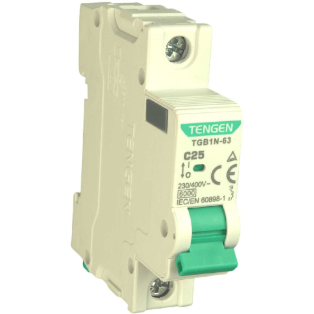 Изображение товара Автоматический выключатель миниатюрный TENGEN TGB1N-63-1PC25 Модульный выключатель 1P 25A C 6kA 1х модуль УТ-00026922