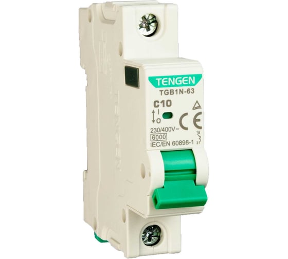 Изображение товара Автоматический выключатель миниатюрный TENGEN TGB1N-63-1PC10 Модульный выключатель 1P 10A C 6kA 1х модуль УТ-00026923