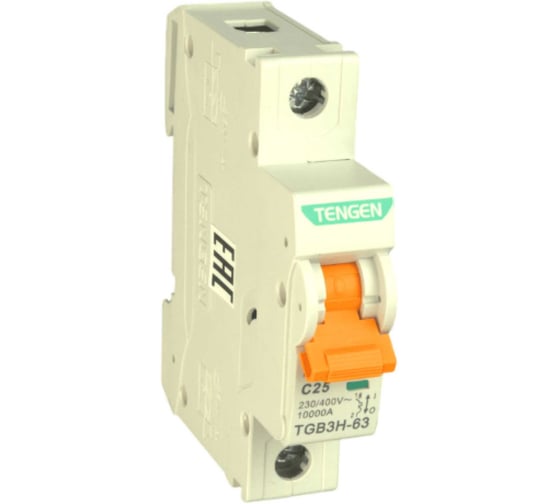 Изображение товара Автоматический выключатель миниатюрный TENGEN TGB3H-63-1PC25 Модульный выключатель 1P 25A C 10kA 1х модуль УТ-00027087