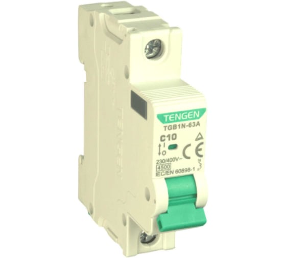 Изображение товара Автоматический выключатель миниатюрный TENGEN TGB1N-63A-1PC10 Модульный выключатель 1P 10A C 4,5kA 1х модуль УТ-00026919