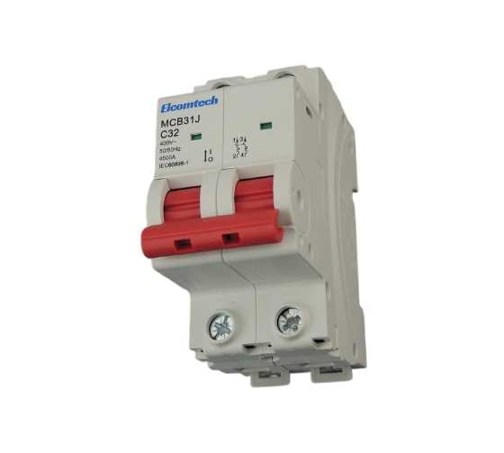 Изображение товара Автоматический выключатель ELCOMTECH MCB31J-4,5-2C32AC модульный выключатель миниатюрный 2P 32A C 4,5kA 2х модуль УТ-00039017