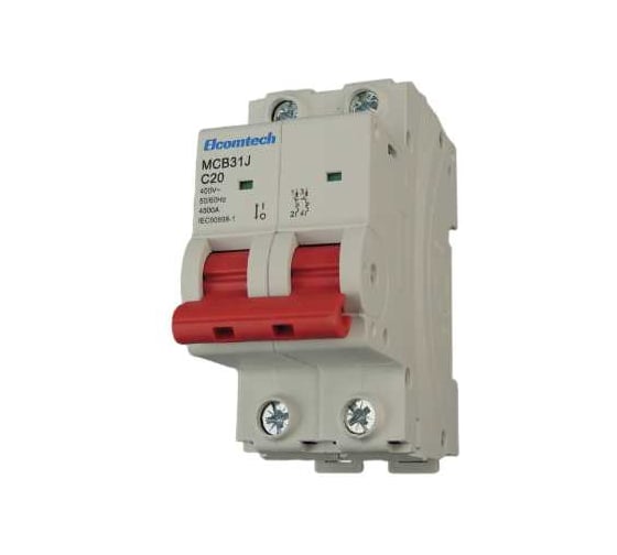 Изображение товара Автоматический выключатель ELCOMTECH MCB31J-4,5-2C20AC модульный выключатель миниатюрный 2P 20A C 4,5kA 2х модуль УТ-00039019