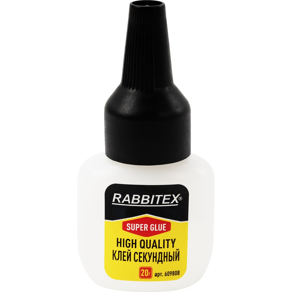 Клей секундный RABBITEX HQ суперклей УЛЬТРАПРОЧНЫЙ, 2 иглы для точных работ, 20 грамм, 609808