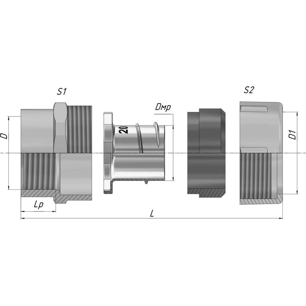 Изображение товара Резьбовой крепежный элемент ГОФРОМАТИК  с внутренней резьбой РКВ-75 У2 IP54  (2 шт в упак) zeta41317
