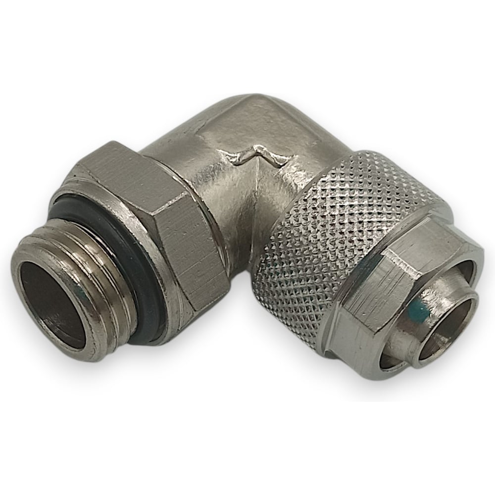 Изображение товара Фитинг Контактная Механика KMBL12-G02 с накидной гайкой, угловой, 1/4M-12 мм, никелированная латунь