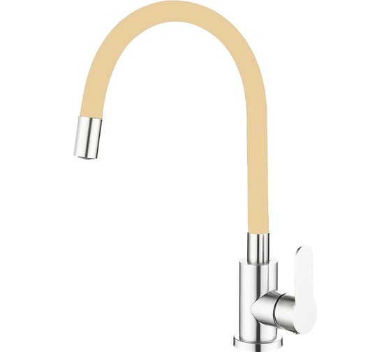 Изображение товара Смеситель для кухни OUTE из нержавеющей стали, матовый хром с бежевым гибким изливом T40193B-6