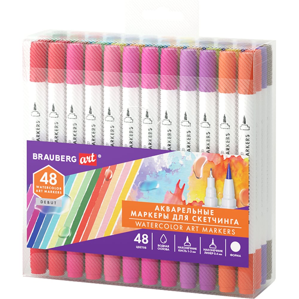 Изображение товара Маркеры двусторонние (кисть и линер) BRAUBERG ART DEBUT, 48 цветов, 152667