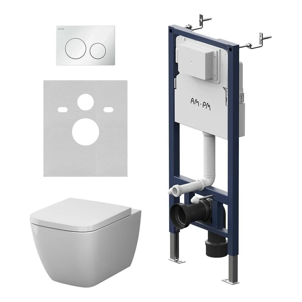 Изображение товара Инсталляция AM.PM PrimeFit с клавишей L белый глянц с подвесным унитазом Gem Aquaspin IS90101.901901