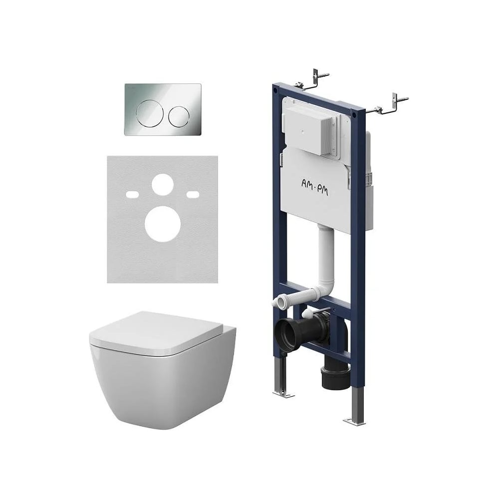 Изображение товара Инсталляция AM.PM PrimeFit с клавишей L хром глянц с подвесным унитазом Gem Aquaspin IS90151.901901