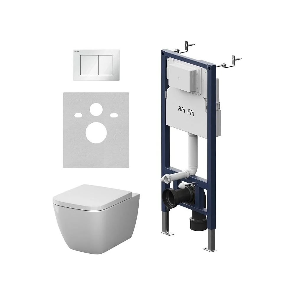 Изображение товара Инсталляция AM.PM PrimeFit с клавишей S белый глянц с подвесным унитазом Gem Aquaspin IS90201.901901