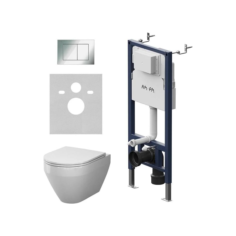 Изображение товара Унитаз подвесной AM.PM PrimeFit Spirit V2.0 Aquaspin IS90251.701900 с клавишой S хром глянц