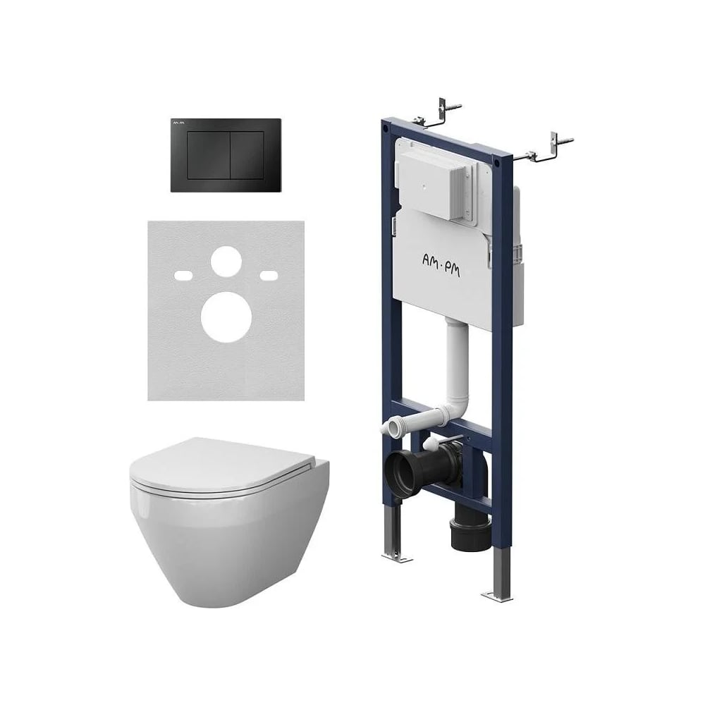Изображение товара Инсталляция AM.PM PrimeFit с клавишей S черный матовый с подвесным унитазом Spirit V2.0 Aquaspin IS90238.701900