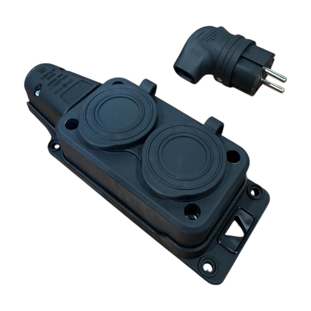 Изображение товара Колодка NVO-Schuko 2 гнезда с заземлением и крышкой NVO-KI-COMBI-K-2-VU-16-54-BLACK