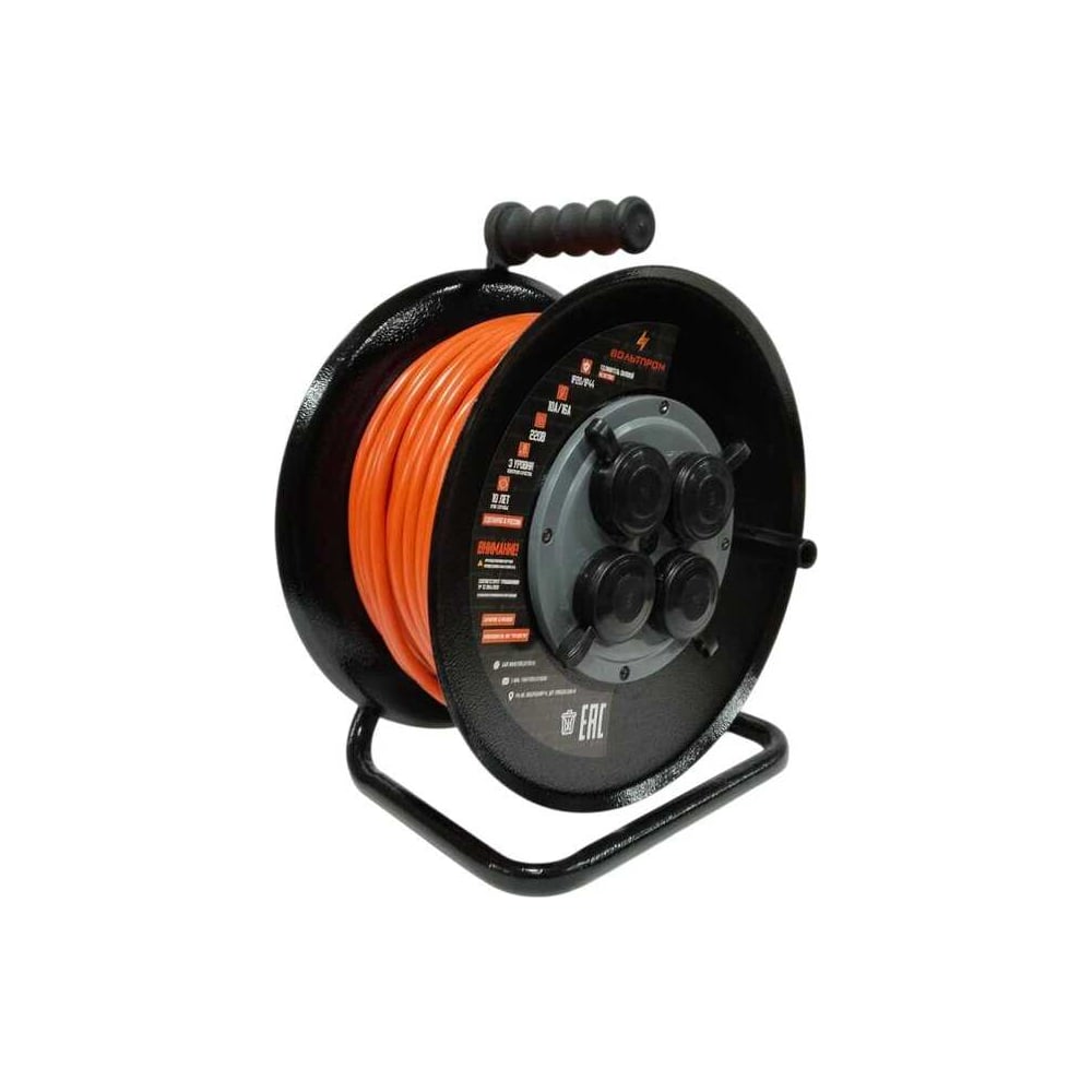 Изображение товара Удлинитель ТОРЭЛЕКТРО серии ВОЛЬТПРОМ ПВС 2х2.5, 45м, на металлической катушке, без заземления, IP44 ВП893