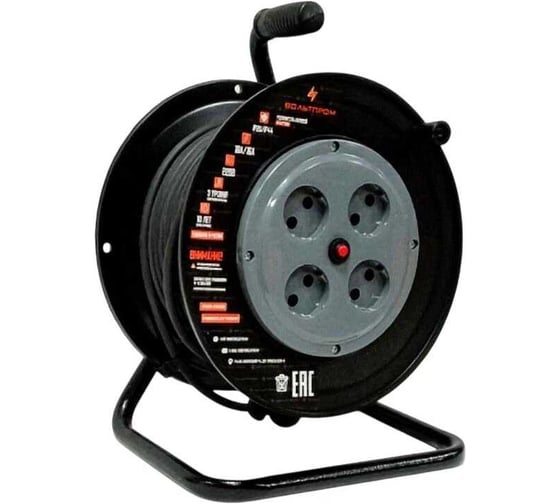 Изображение товара Удлинитель силовой ТОРЭЛЕКТРО серии ВОЛЬТПРОМ КГ 2х1.5, 15м, на пластиковой катушке, без заземления, IP20 с термовыключателем ВП1139