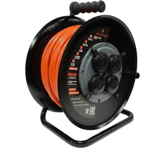 Изображение товара Удлинитель ТОРЭЛЕКТРО серии ВОЛЬТПРОМ ПВС 2х1.5, 25м, на металлической катушке, без заземления, IP44 ВП881