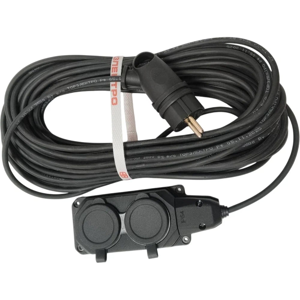 Изображение товара Удлинитель силовой ТОРЭЛЕКТРО серии ВОЛЬТПРОМ КГ 3х1,5 на колодке 2 гнезда 3м с заземлением IP44 ВП968