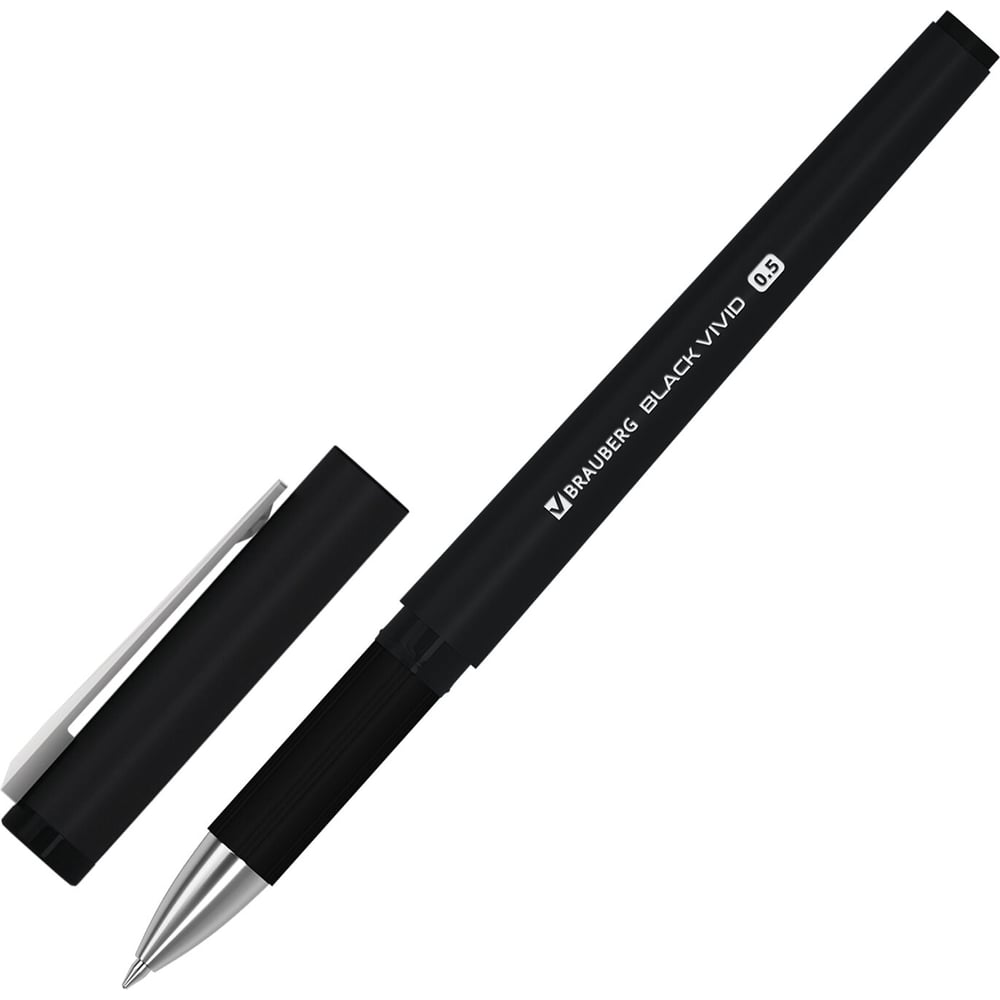 Изображение товара Ручка гелевая BRAUBERG с грипом BLACK VIVID, ЧЕРНАЯ, КОМПЛЕКТ 12 шт., узел 0,5мм, линия 0,35мм, 144541