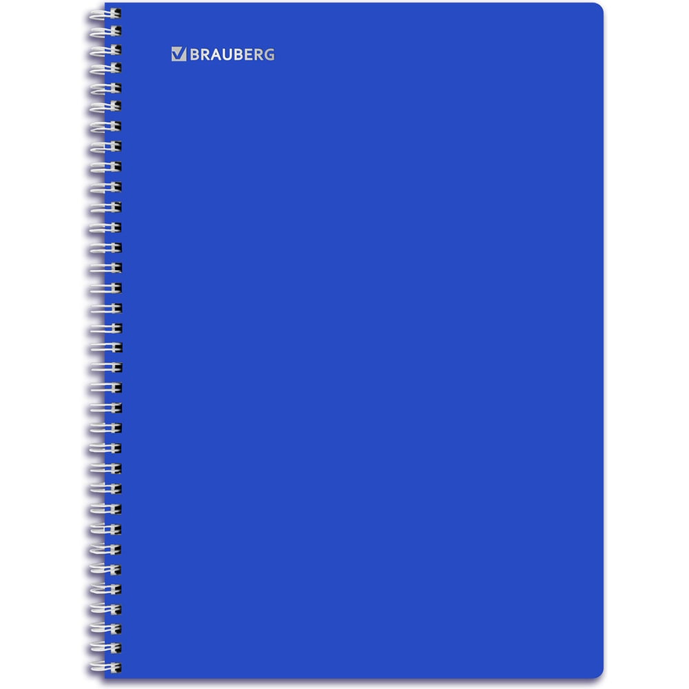 Изображение товара Тетрадь BRAUBERG обложка пластик, А4 96л. гребень, клетка, фольга, , Синяя, 405653
