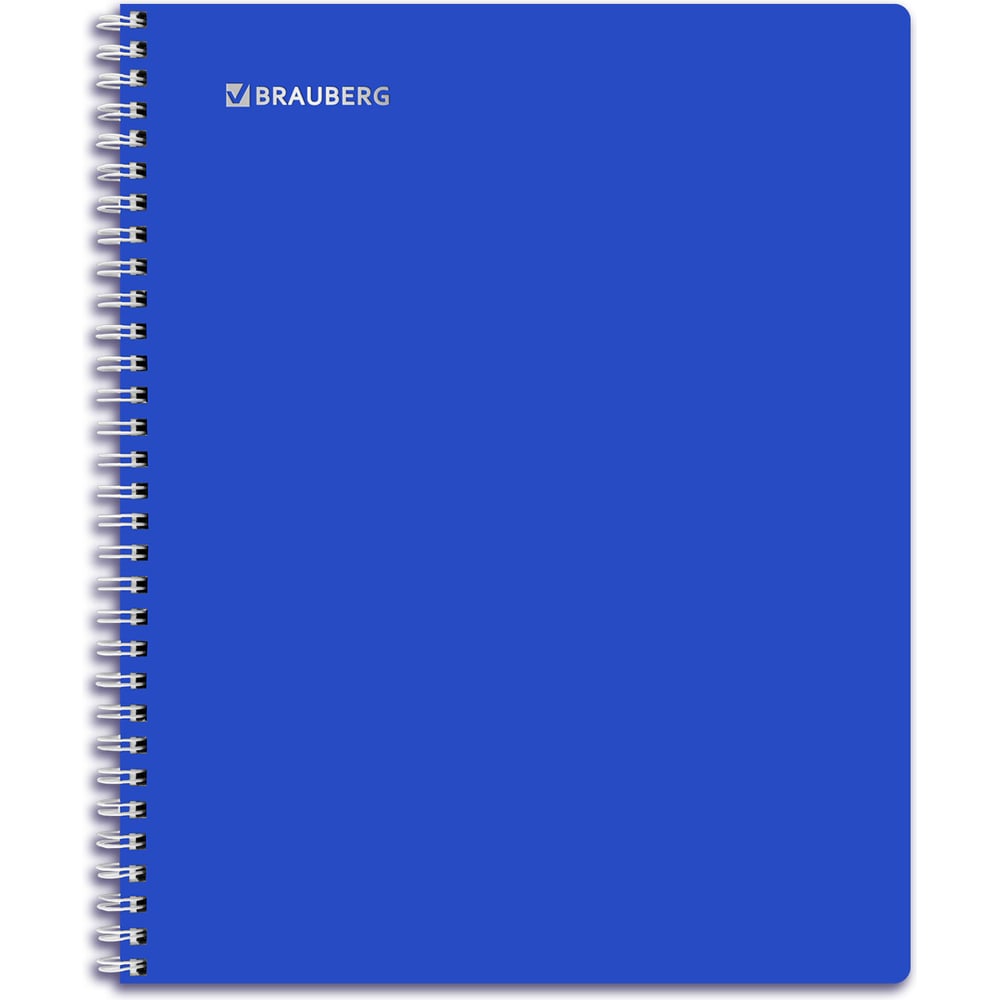 Изображение товара Тетрадь BRAUBERG обложка пластик, А5 96л. гребень, клетка, фольга, , Синяя, 405652