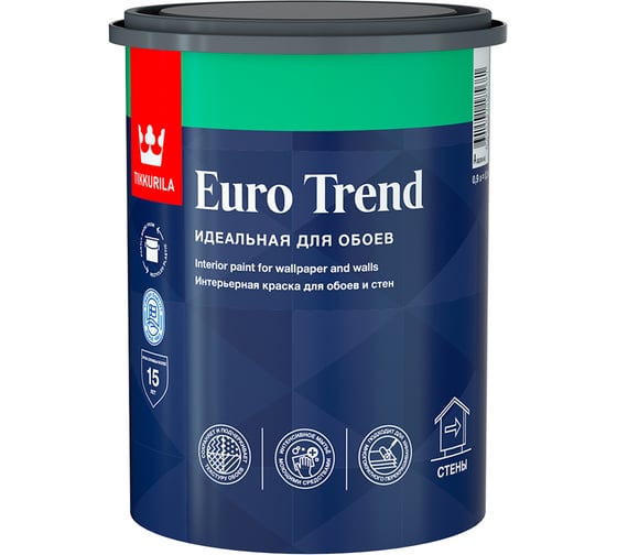 Изображение товара Краска для обоев и стен Tikkurila EURO TREND база C мат 0,9л 700009622