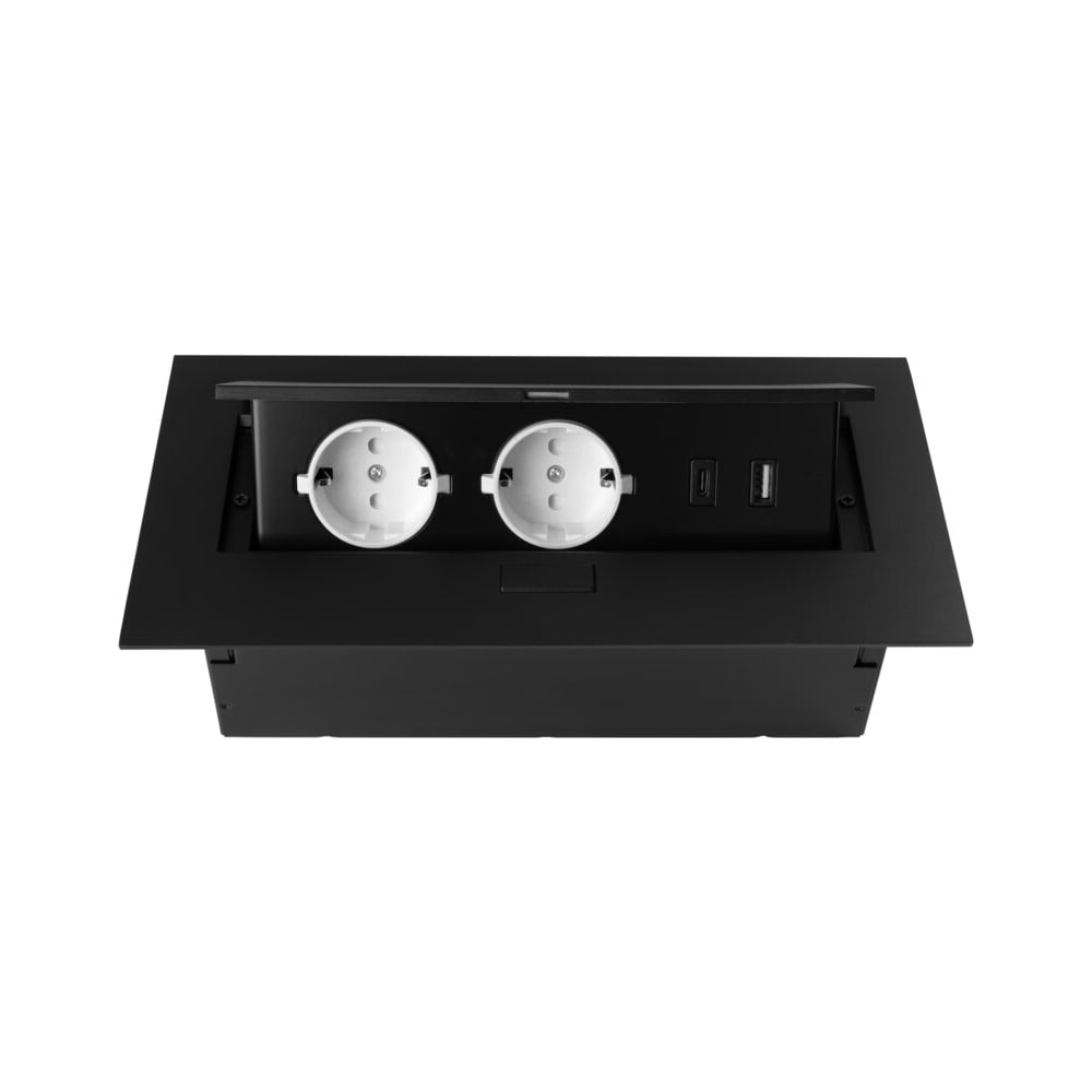 Изображение товара Удлинитель врезной GTV прямоугольный, 2XSCHUKO, USB A+C/5V, без вилки, цвет черный N AE-PBU02GS-20N