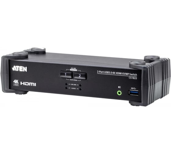 Изображение товара Переключатель ATEN KVM Switch, KVM+Audio+USB 3.1 Gen1, 1 2 блока/порта/port USB, компл.шнур.:HDMI;USB;AUDIO 2х1.2м., (макс.разр.4096x2160 CS1822-AT-G