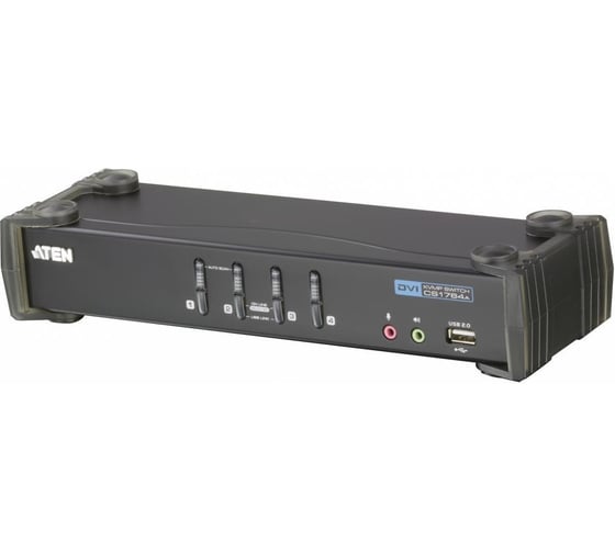 Изображение товара Переключатель ATEN KVM switch, DVI+KBD+MOUSE, 1 4 cpu/блока/порта/port USB, c KVM-шнурами USB 4х1.8 м CS1764A-AT-G