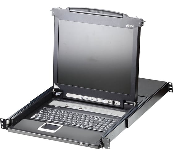 Изображение товара Переключатель ATEN KVM switch, KVM, 2 user консоль LCD 19 = 16 cpu/блоков/портов/port PS2/USB+VGA, с KVM-шнурами PS2 1х1.8м.;USB 1x1.8 CL5716N-ATA-RG