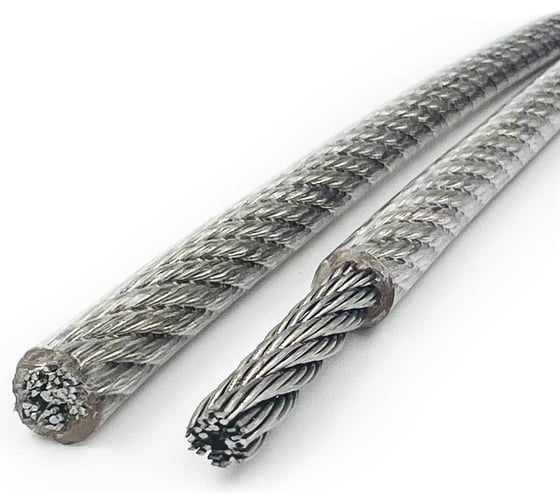 Изображение товара Трос нержавеющий KREPFIELD 2,0/3,0 мм сталь А4 плетение 7х7 средней мягкости в ПВХ оплетке 250 метров 814593А4ТРОС2,0х3,0ММ-250