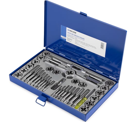 Изображение товара Набор метчиков и плашек Debever Machining Solutions М3 -12, 4-40 - 1/8NPT27, 60 предметов, метр/дюйм резьба DB-S-TD5060
