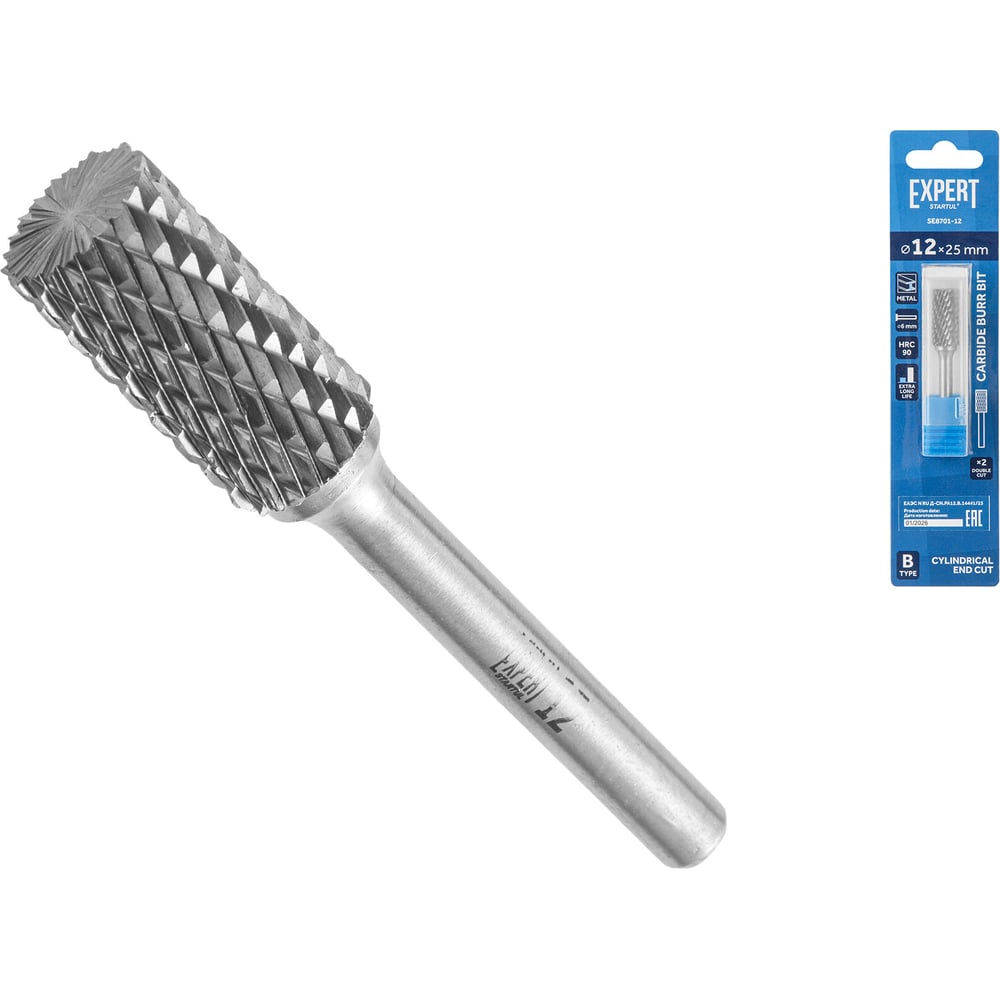Изображение товара Борфреза твердосплавная STARTUL цилиндрическая с торцом 12x25 мм Expert тип B SE8701-12 ЦЗ-0011289348