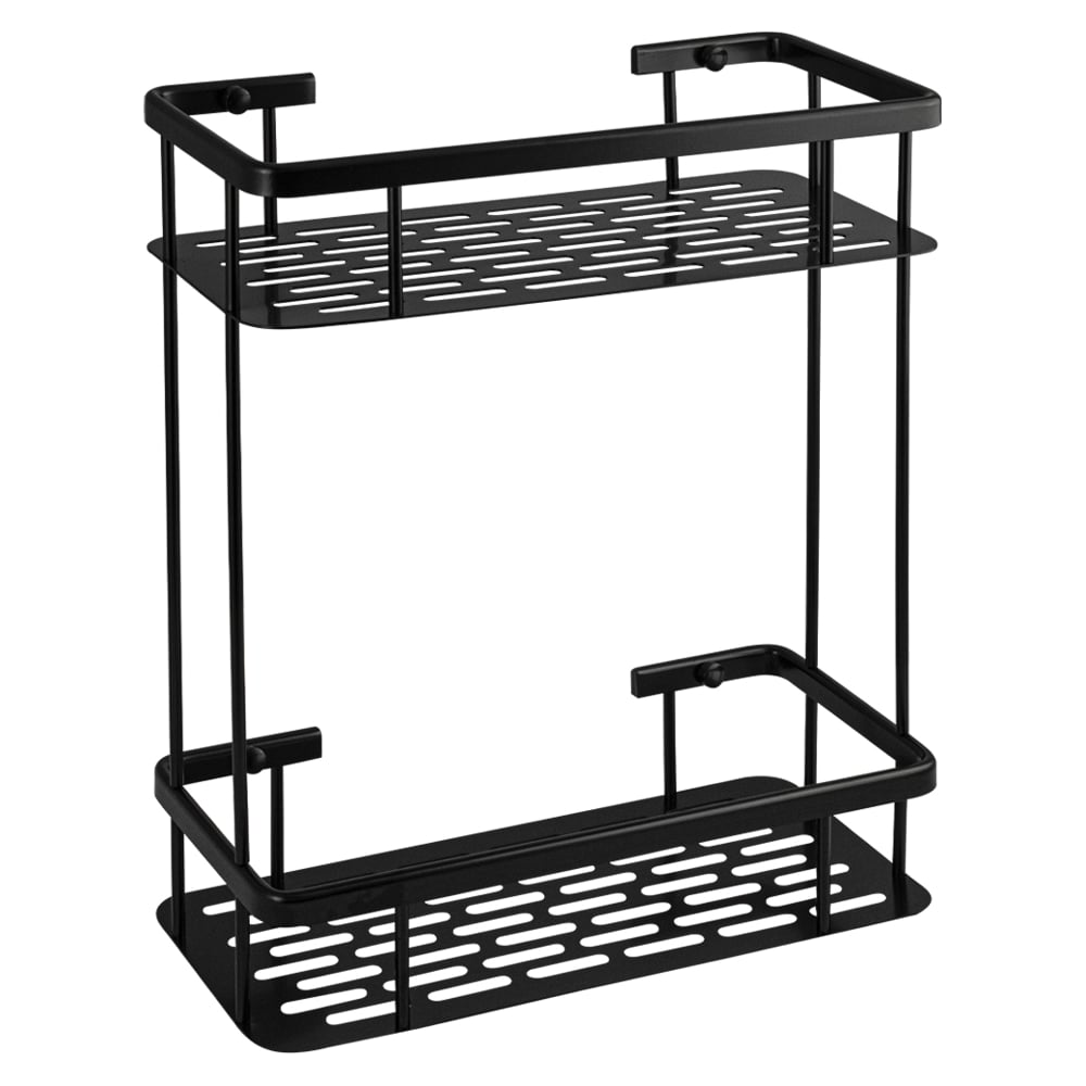 Изображение товара Полочка прямоугольная Санакс двойная, алюминиевая, с литым дном, цвет черный 76067