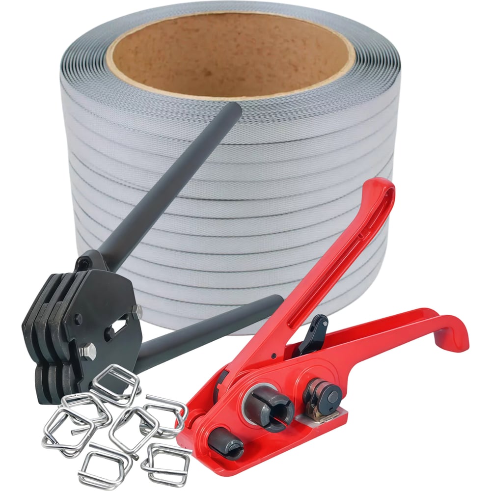 Изображение товара Набор ПАРТНЕРПАК Стандарт 19, натяжитель + лента ПП серая 19 мм, 1 мм, 500 м + пряжка 19 мм, 500 шт. ВИ-Стандарт ПР19 ВИ-Стандарт19 ВИ-2660/Стандарт19