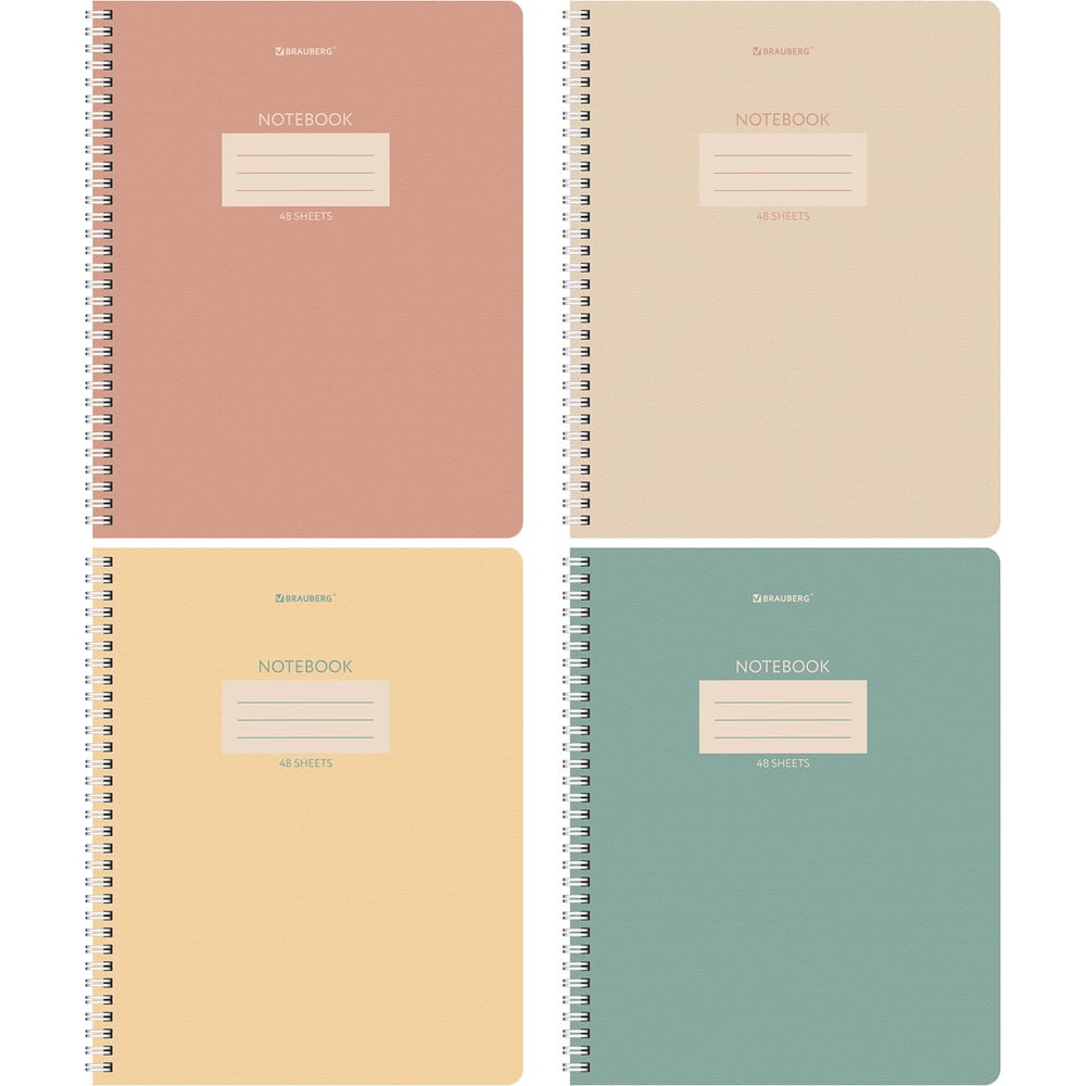 Изображение товара Бизнес-тетрадь BRAUBERG ДЭК А5 48л. КОМПЛЕКТ 4 шт.,, гребень, клетка, матовая ламинация, Однотонный, 404906