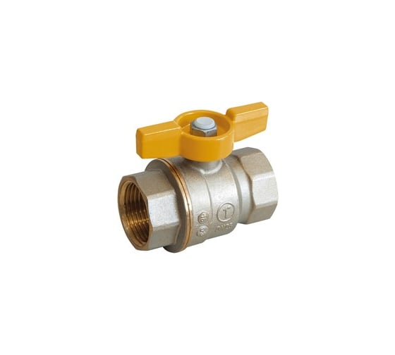 Изображение товара Кран шаровой для газа Giacomini полнопроходной, 1/2”, ручка-бабочка, желтая, ВР-ВР, никелированный GIA R731GAX003