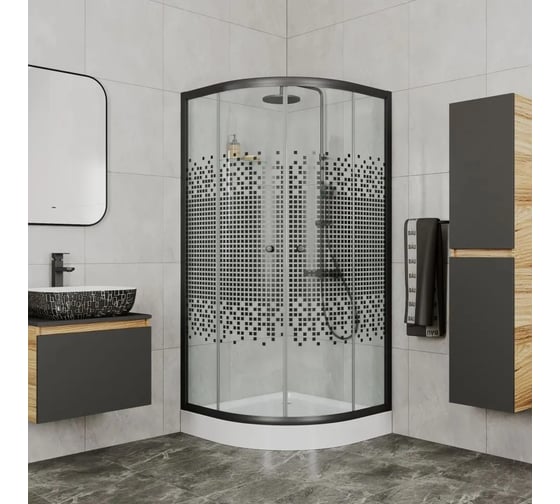 Изображение товара Душевой уголок Bauedge BAU Dream с поддоном 100x100х195, прозрачное закаленное стекло, с черной мозаикой, 5 мм TY0045